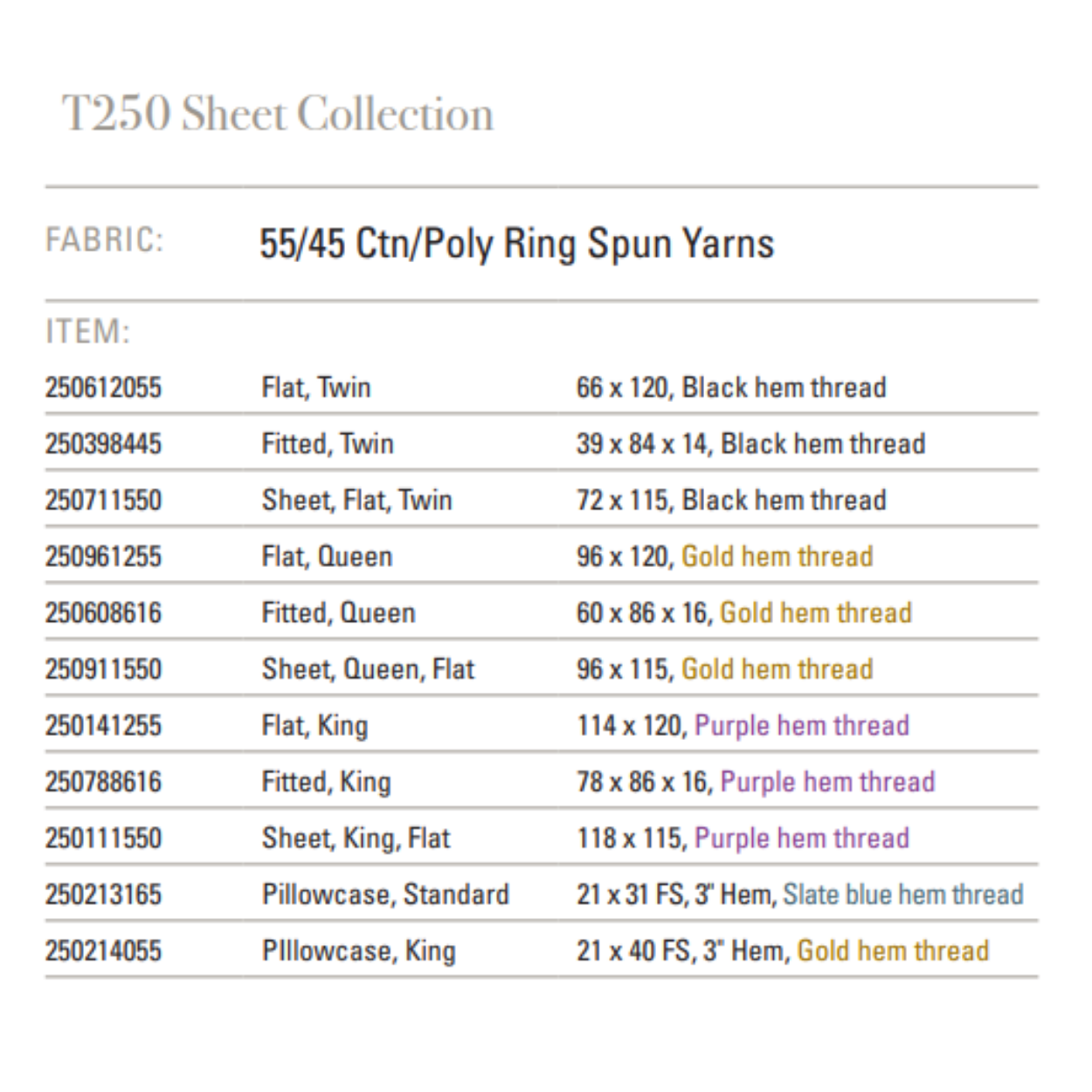 T-250 Stripe Top/Flat Sheets